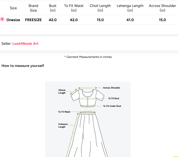 Size Chart for Latkan